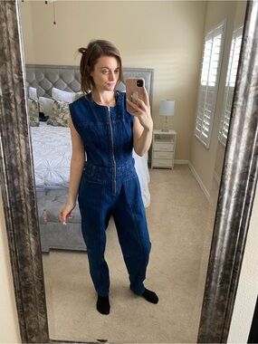 Universal Thread Dark Blue Denim Zip-Front Jumpsuit